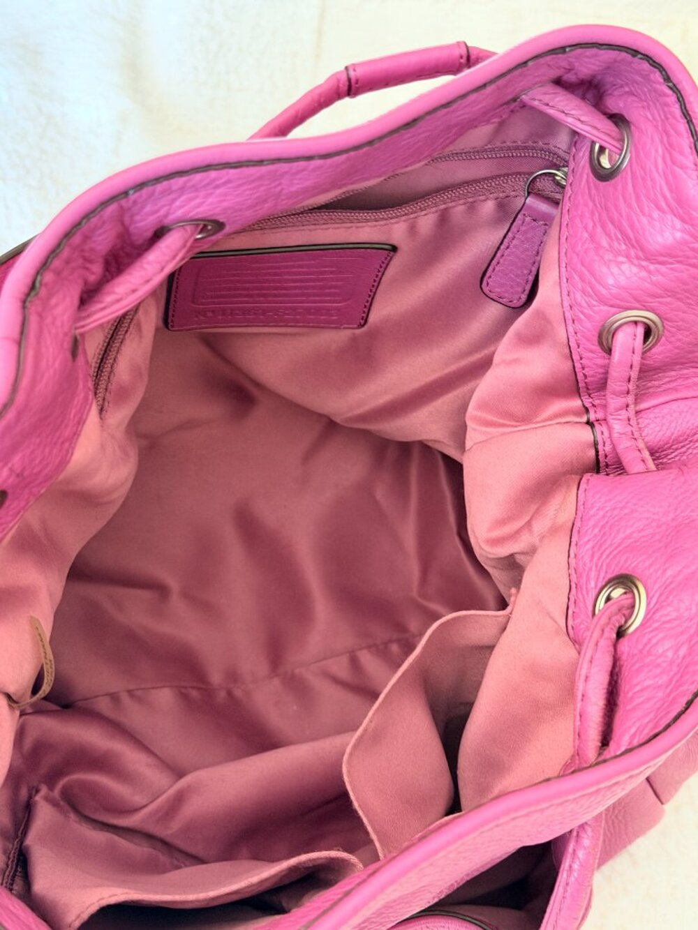 Coach Pebbled Leather Drawstring Bucket Bag - Raspberry Pink - Picture 7 of 13
